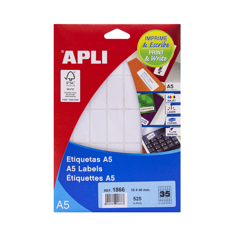 Etiquetas 019x040mm 15Fls A5 Apli 525un