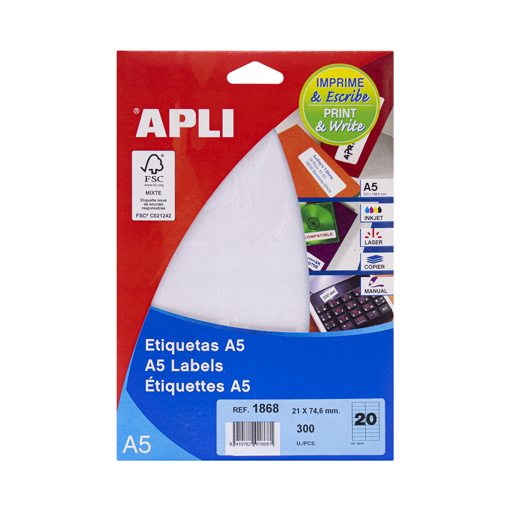 Etiquetas 021x074,6mm 15Fls A5 Apli 300un