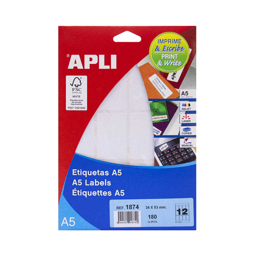Etiquetas 034x053mm 15Fls A5 Apli 180un