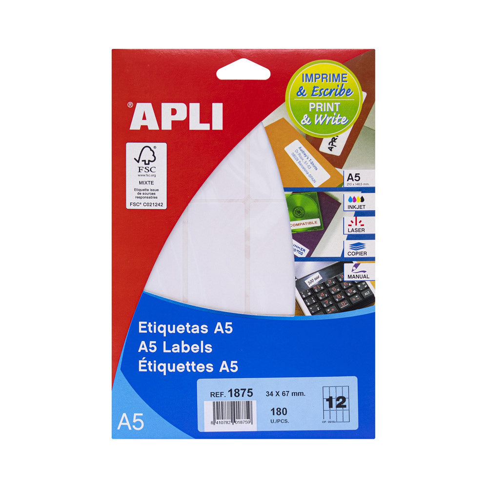 Etiquetas 034x067mm 15Fls A5 Apli 180un
