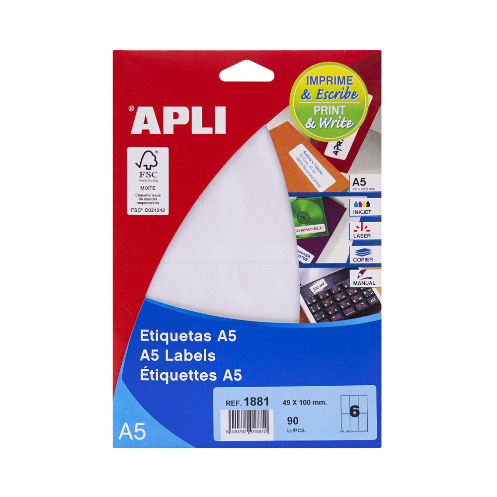 Etiquetas 049x100mm 15Fls A5 Branco Apli 102un