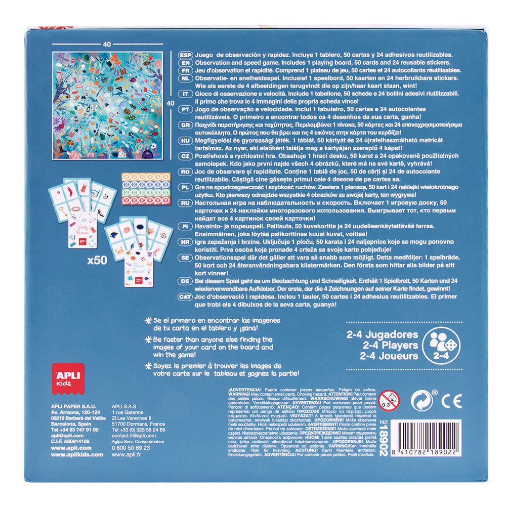 Jogo Educativo Tabuleiro Apli Observação do Oceano 50 Cartas