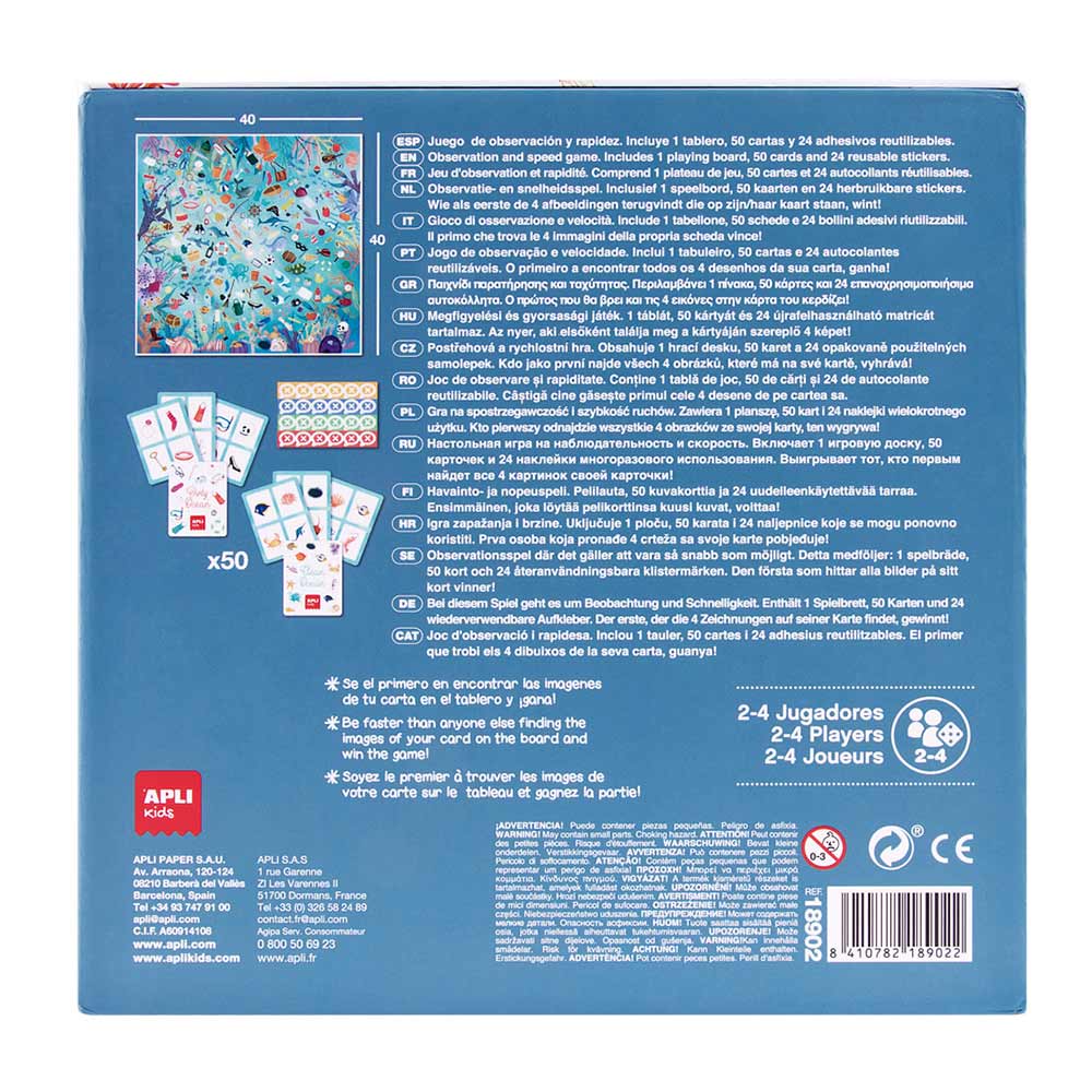Jogo Educativo Tabuleiro Apli Observação do Oceano 50 Cartas
