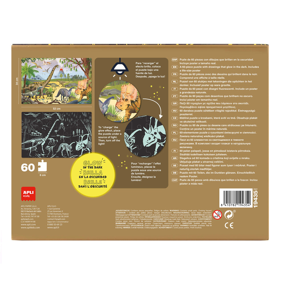 Jogo Educativo Puzzle Apli Fluor Dinossauros 60 Peças
