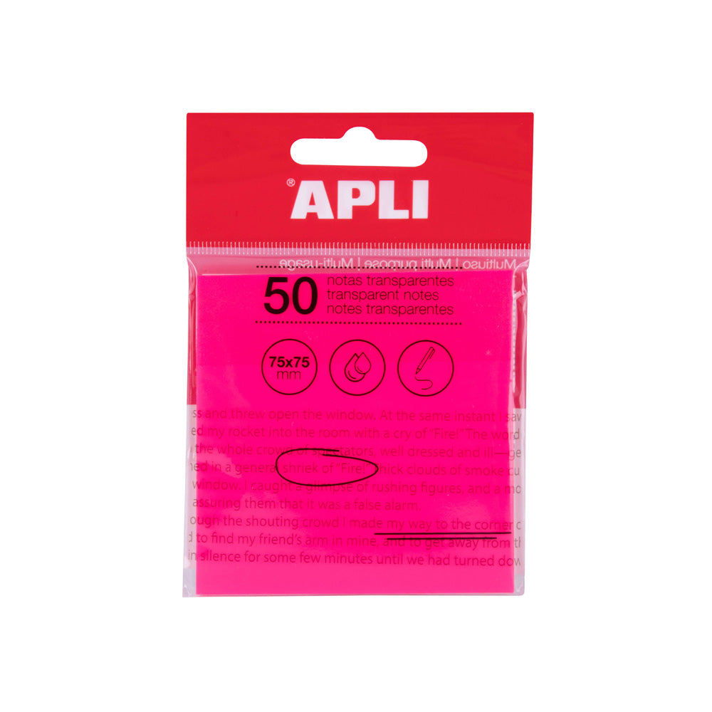 Bloco Notas Aderentes 075x075mm Film Apli Rosa Transp 50Fls