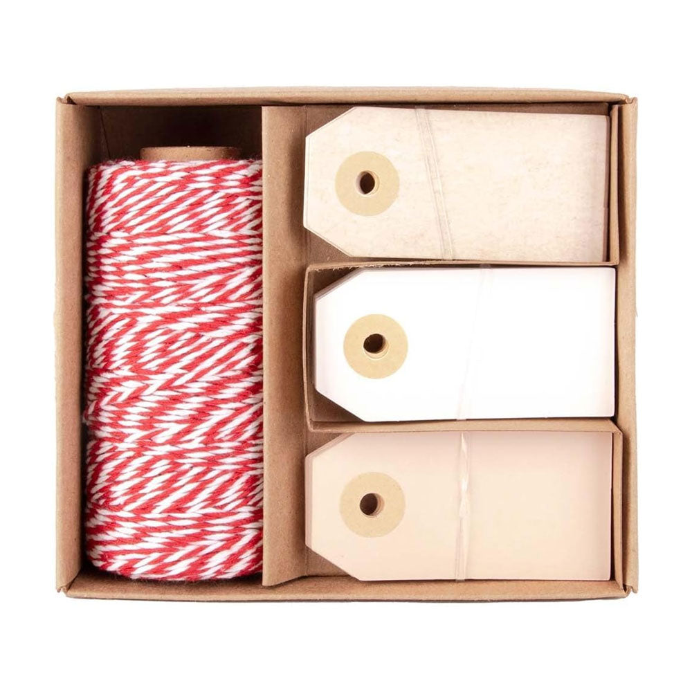 Fio Embrulho Algodão Vermelho/Branco Rolo 100m+30 Etiquetas