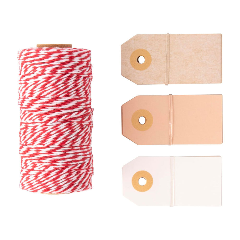 Fio Embrulho Algodão Vermelho/Branco Rolo 100m+30 Etiquetas