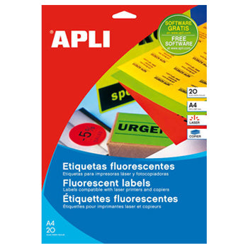 Etiquetas 210x297mm 20Fls A4 Amarelo Fluorescente Apli 20un