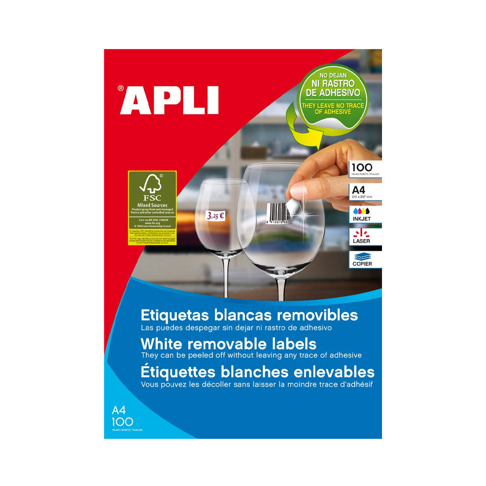 Etiquetas Removíveis 210x297mm 100Fls A4 Apli 100un
