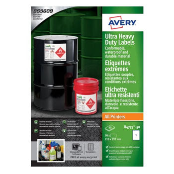 Etiquetas Ultra-Resistentes 210x297mm 50Fls A4 Avery 50un