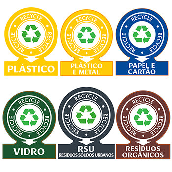 Sinalética Separação Resíduos Plástico Adesivo 141x110mm 6un