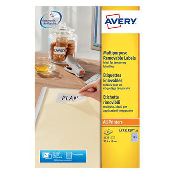 Etiquetas Removíveis 025,4x010mm Avery 25 Folhas 4725un