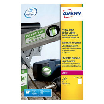 Etiquetas Resistentes 210x297mm 20Fls Intempéries Avery 20un