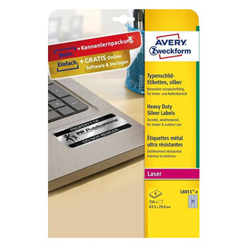 Etiquetas Resistentes 63,5x29,6mm Avery 8 Folhas Prata