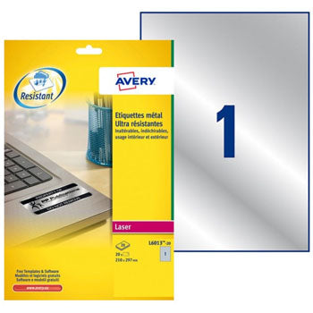 Etiquetas Resistentes 210x297mm 20Fls Prata Avery 20un