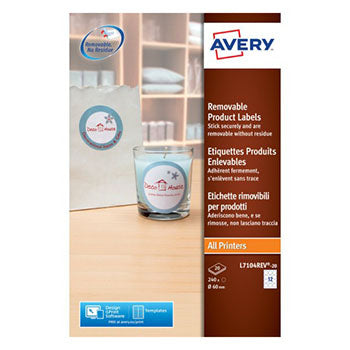 Etiquetas Redondas Removíveis 60mm Avery 20 Folhas 240un