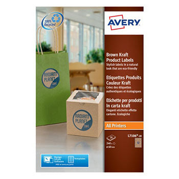 Etiquetas Redondas 60mm Kraft Avery 20 Folhas Castanho 240un