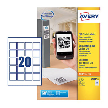 Etiquetas QRcode 45x45mm Avery 25 Folhas 500un