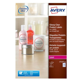 Etiquetas Redondas 60mm Glossy Avery 10Fls Transp. 120un