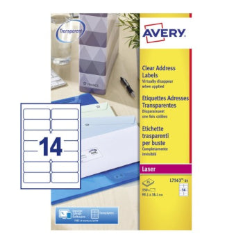 Etiquetas 099,1x038,1mm 25Fls Transparentes Avery 350un