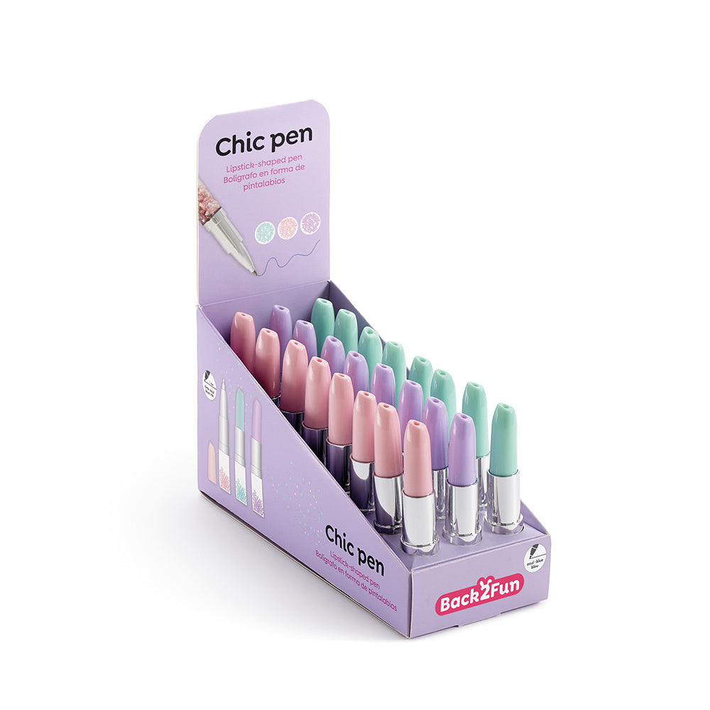 Esferográfica Batom Glitter Expositor 24un