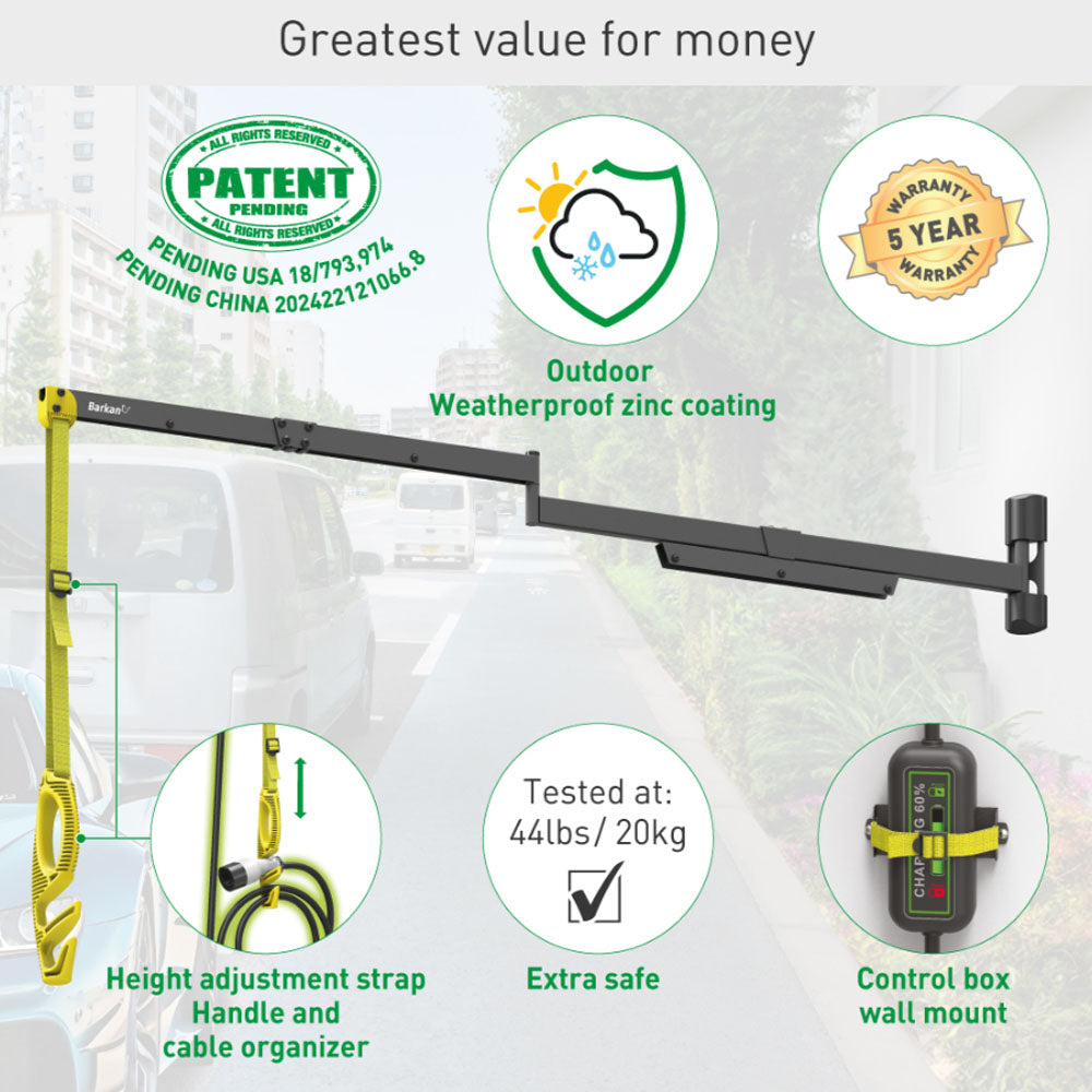 Suporte Parede Cabo Carregamento Veículos Elétricos 160cm