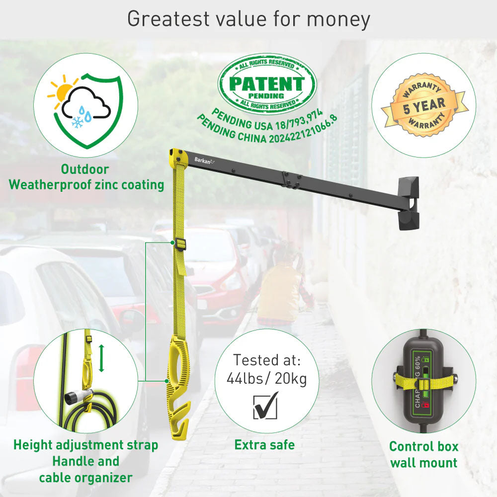 Suporte Parede Cabo Carregamento Veículos Elétricos 80cm