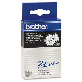 Fita Laminada 12mmx7,7mts Branco/Preto