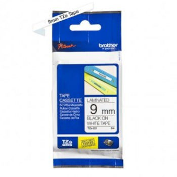 Fita Laminada 09mmx8mts Branco/Preto