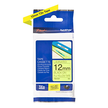 Fita Laminada 12mmx5mts Fluorescente Amarelo/Preto