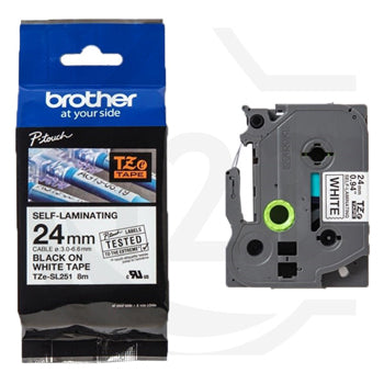 Fita Autolaminada 24mmx8mts Branco/Preto