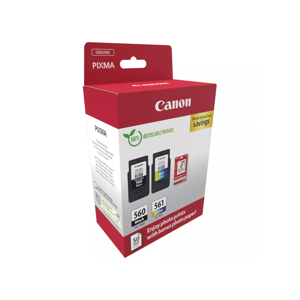 Pack Tinteiros Canon 560/561 Preto/Cor + Papel 3713C008