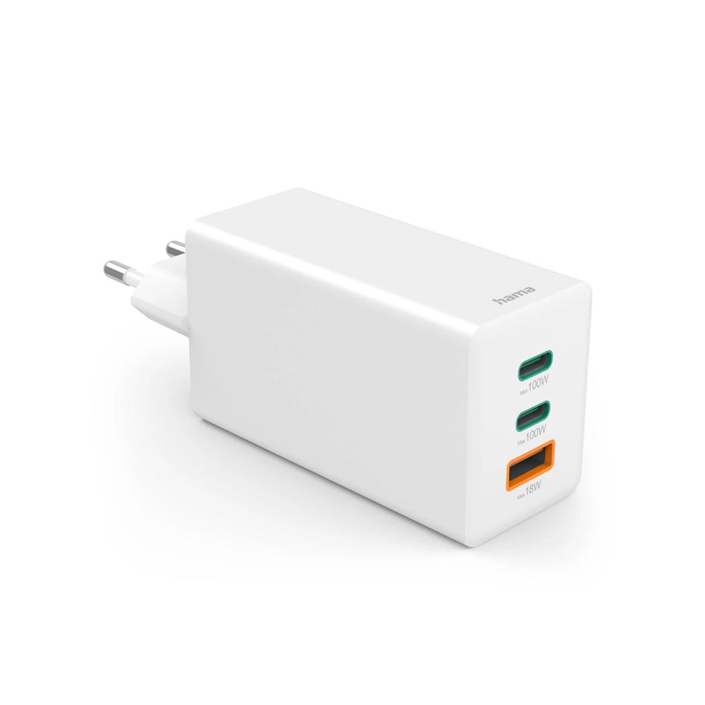 Carregador USB-C 2 Portas + USB-A GaN 100W Branco