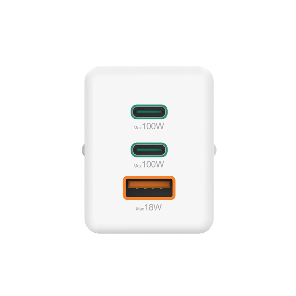 Carregador USB-C 2 Portas + USB-A GaN 100W Branco