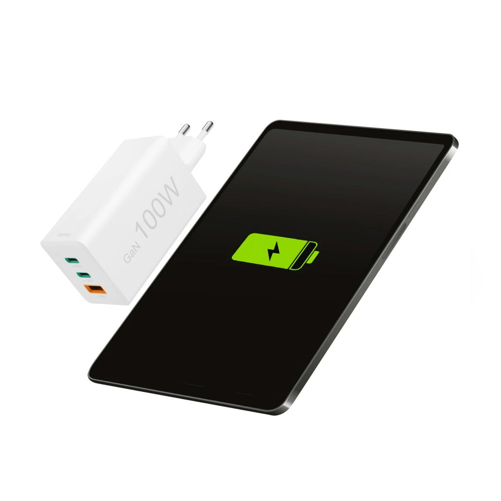 Carregador USB-C 2 Portas + USB-A GaN 100W Branco