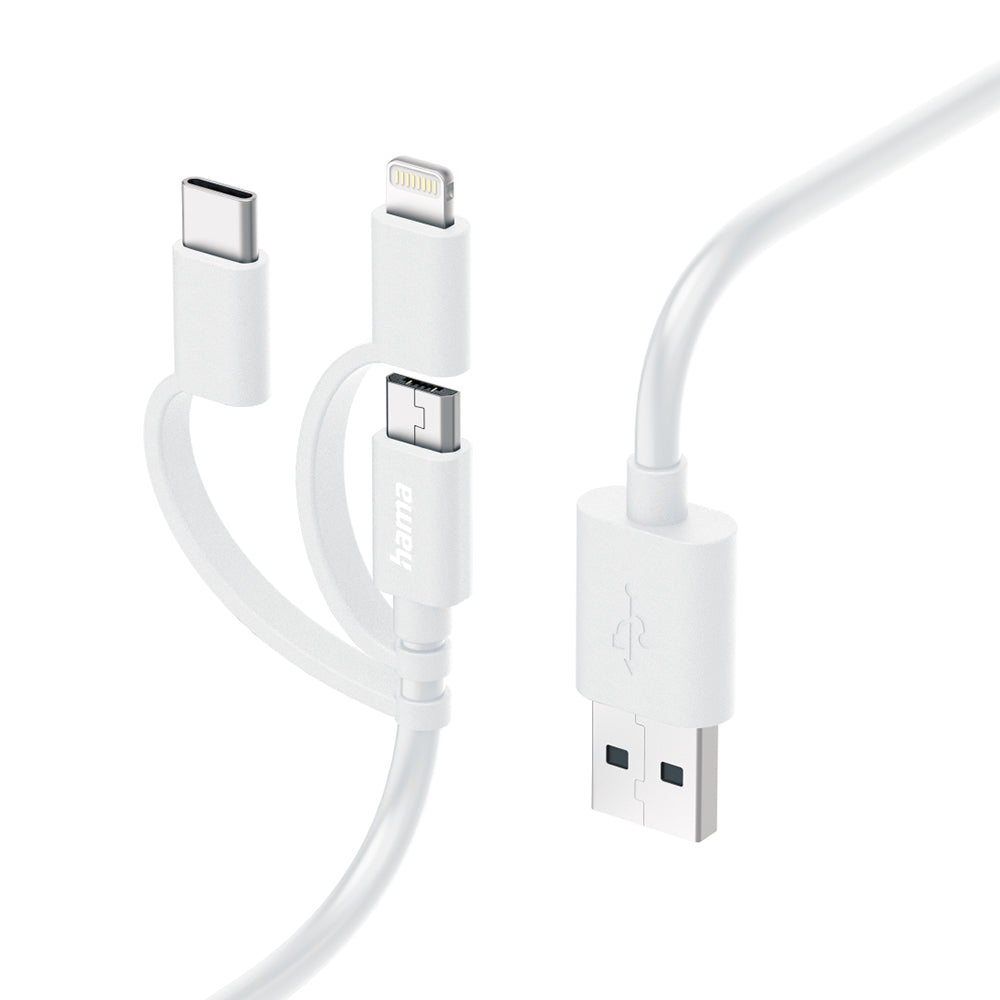 Cabo USB-C para Type-A/ Lightning/ Micro-USB 1m Branco