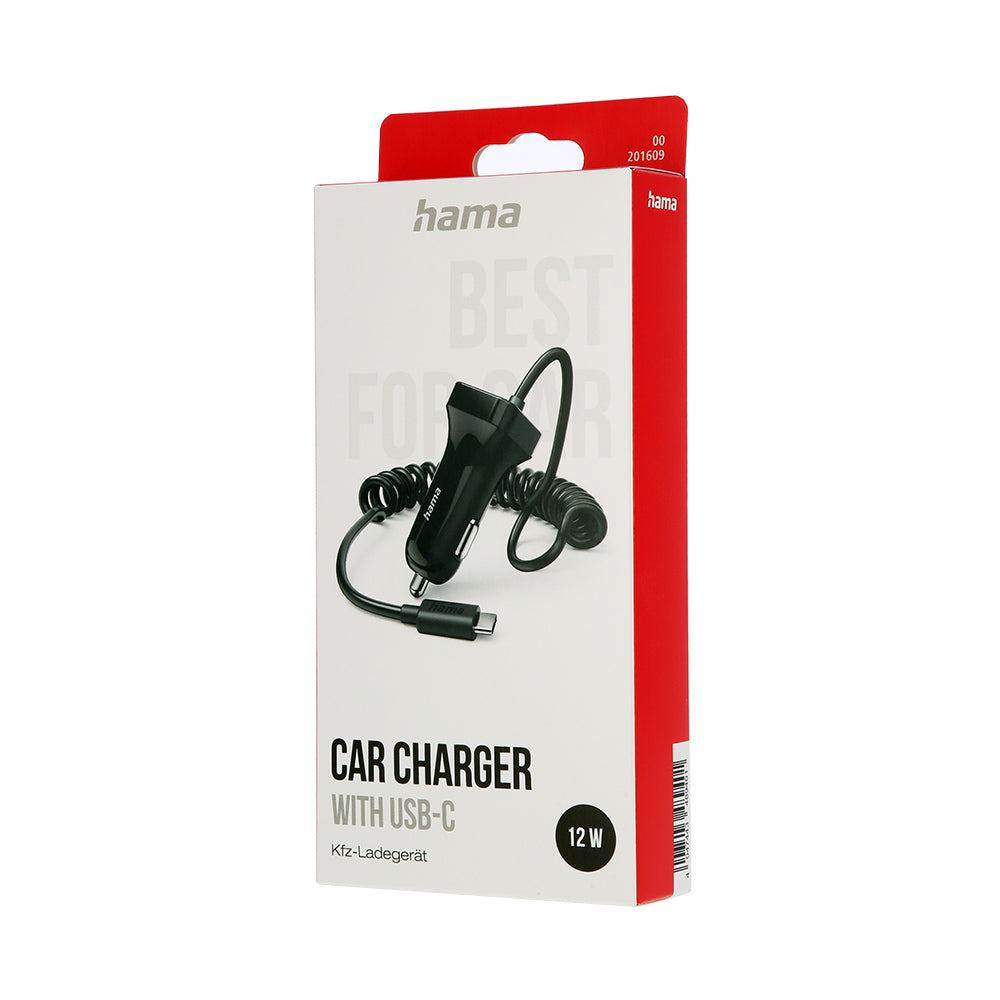 Carregador Isqueiro Auto USB-C 12W 1m Preto