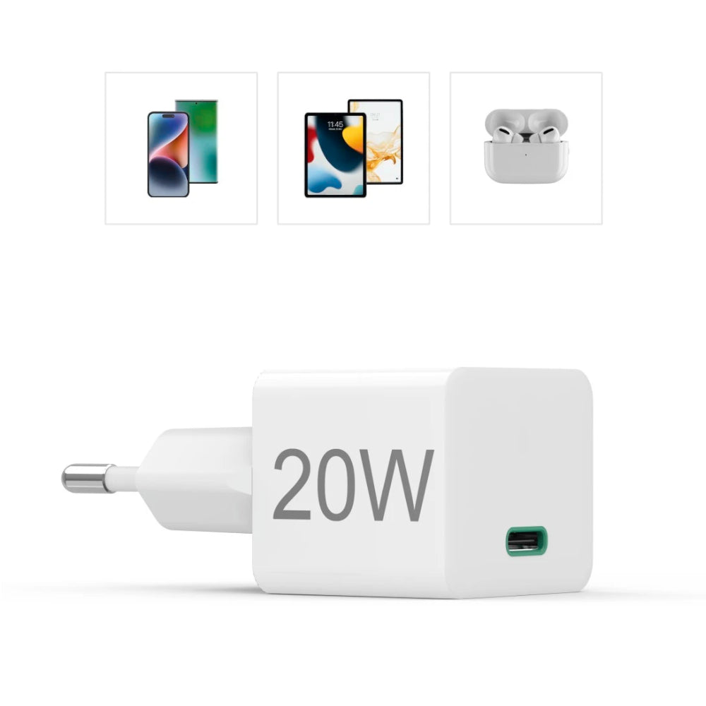 Carregador USB-C PD/QC 20W Rápido Mini-charger Branco
