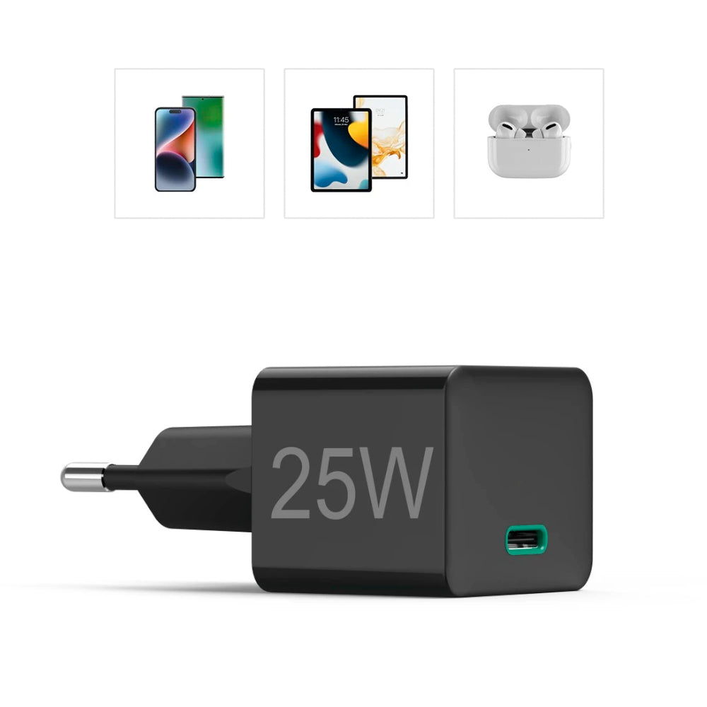 Carregador USB-C PD/QC 25W Rápido Mini-charger Preto