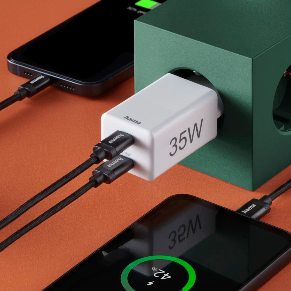 Carregador USB-C 2 Portas 35W Rápido Branco