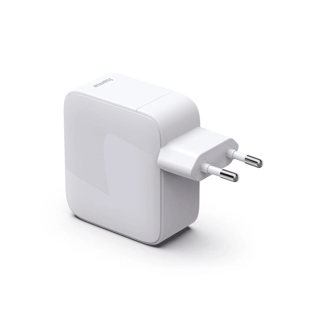 Carregador USB-C 2 Portas GaN 30W c/ Cabo Extensível Branco