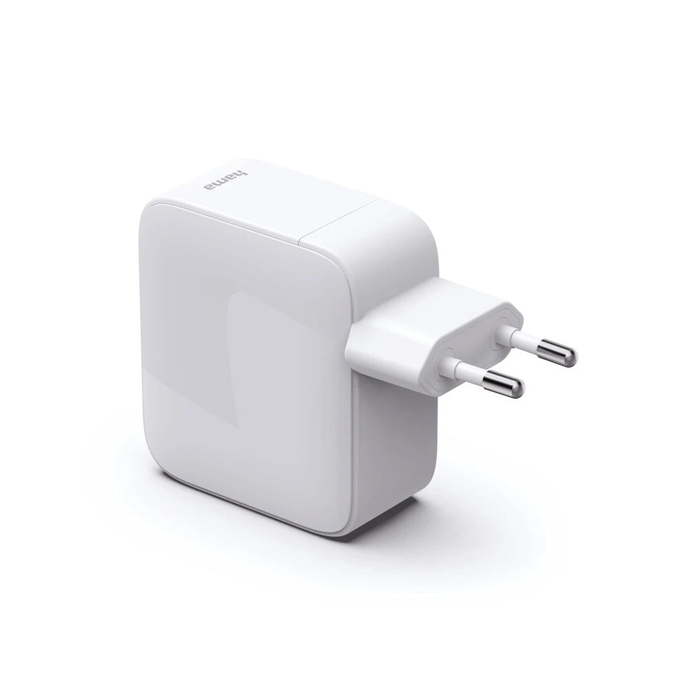 Carregador USB-C 2 Portas GaN 65W c/ Cabo Extensível Branco