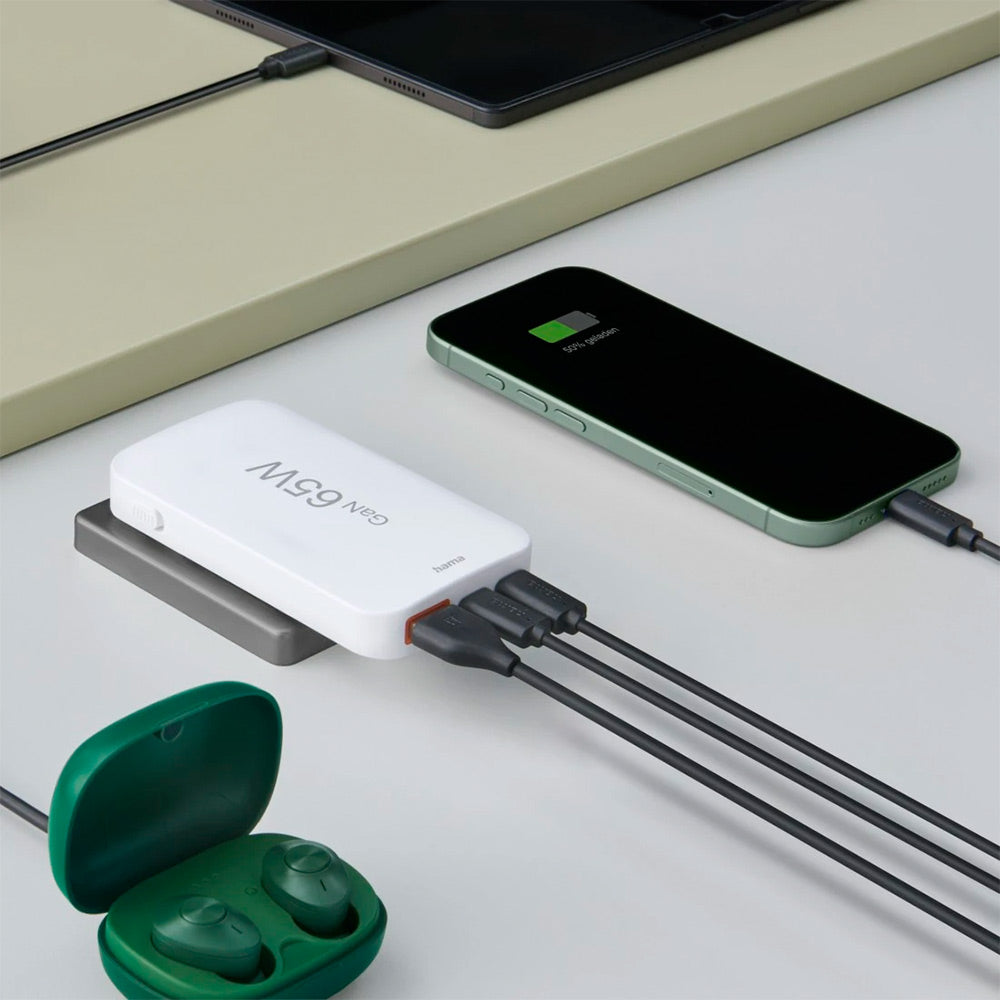 Carregador USB-C 2 Portas + USB-A 1 Porta 65W Rápido Branco