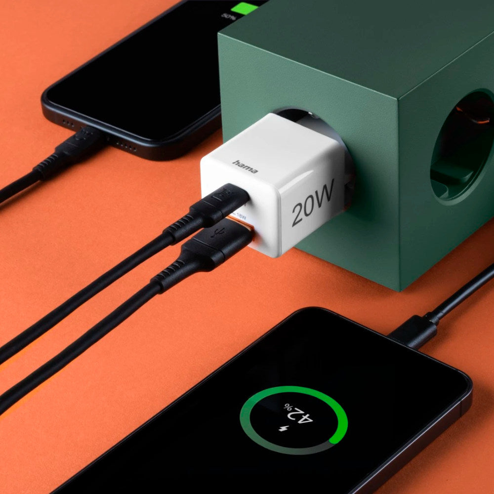 Carregador USB-C + USB-A 20W Rápido Mini-charger Branco
