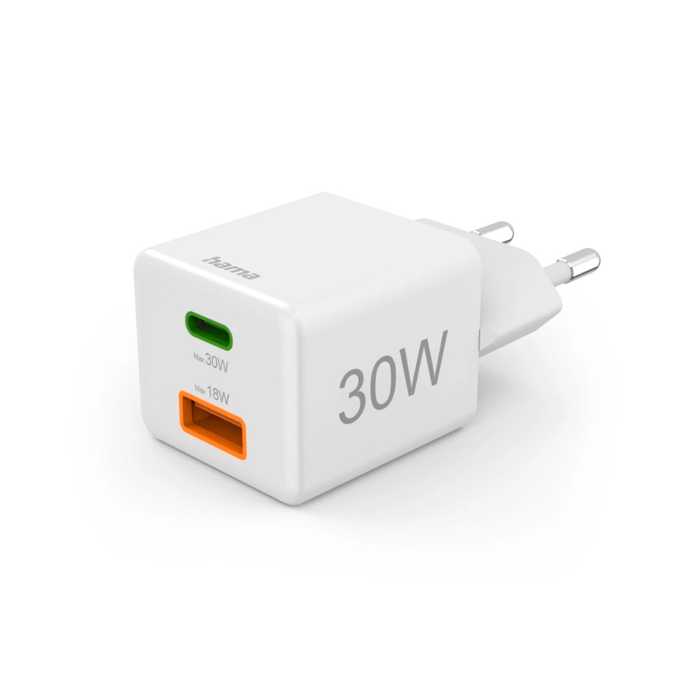 Carregador USB-C + USB-A 30W Rápido Mini-charger Branco