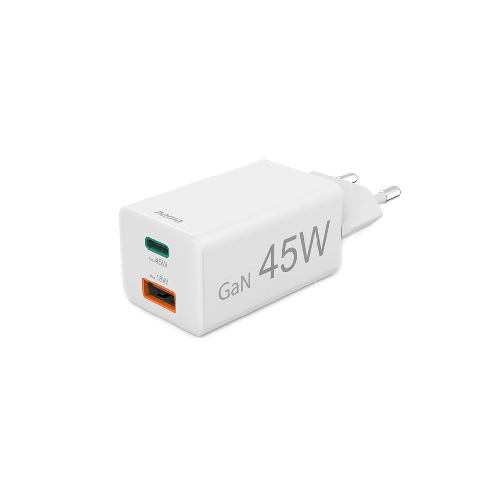Carregador USB-C+ USB-A PD/QC/GaN 45W Rápido Branco