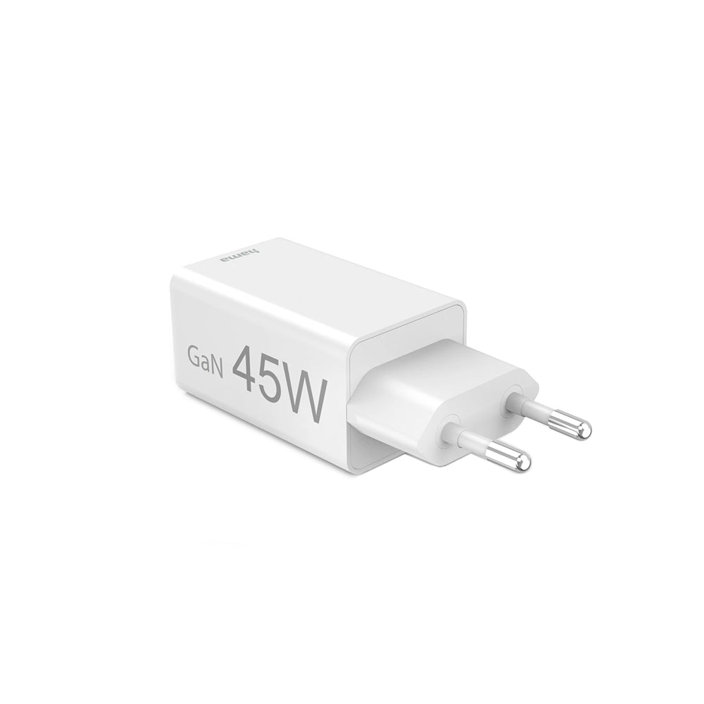 Carregador USB-C+ USB-A PD/QC/GaN 45W Rápido Branco