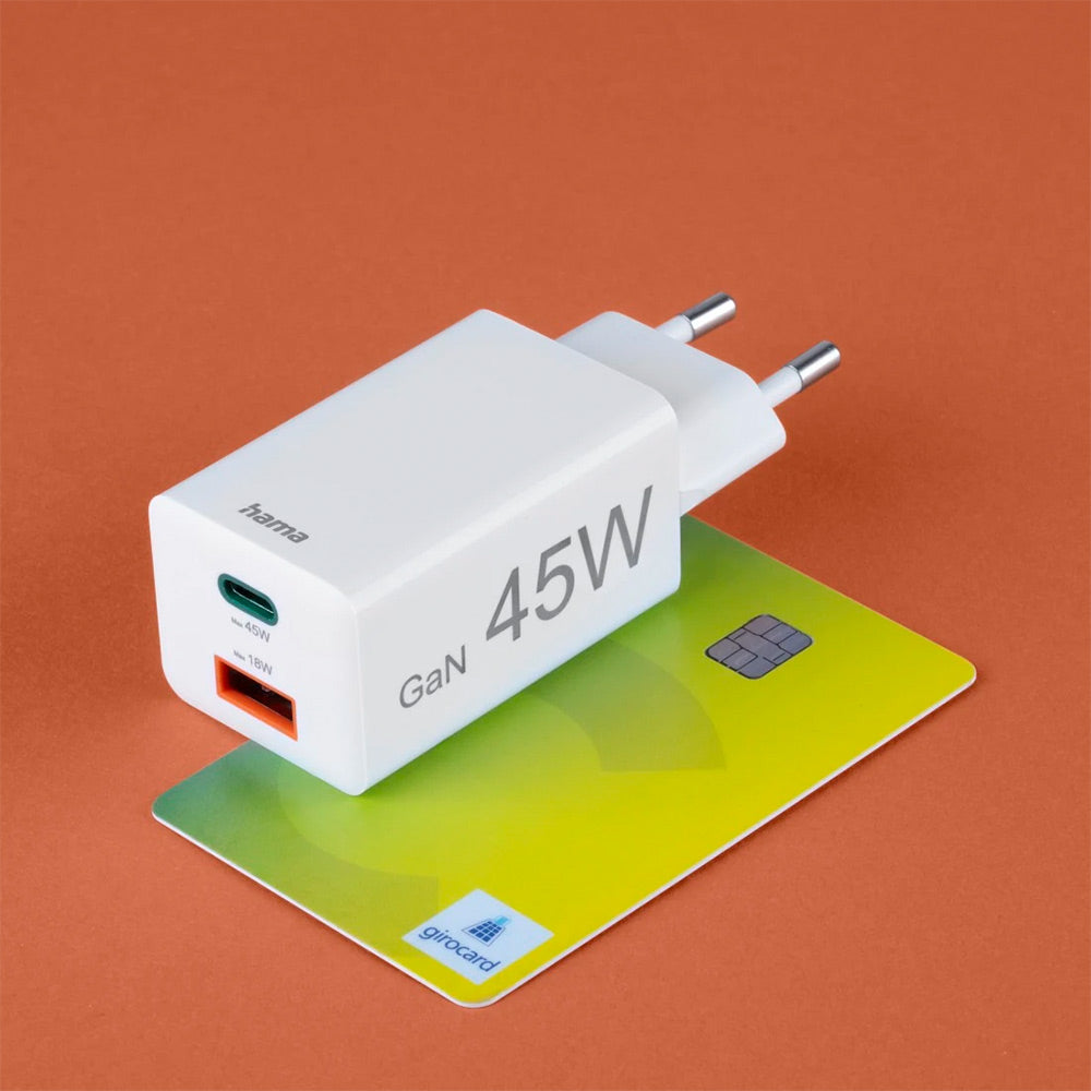 Carregador USB-C+ USB-A PD/QC/GaN 45W Rápido Branco