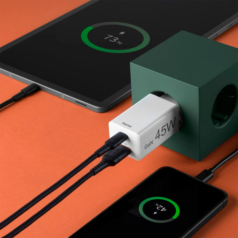 Carregador USB-C+ USB-A PD/QC/GaN 45W Rápido Branco