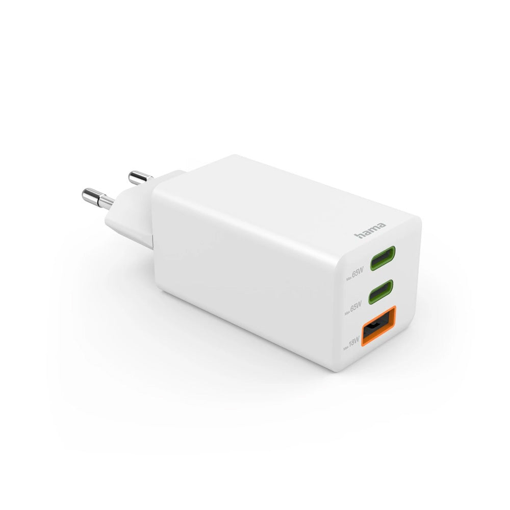 Carregador USB-C 2 Portas + USB-A GaN 65W Branco